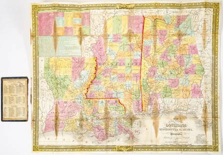 1835 Mitchell Map Louisiana, Mississippi, Alabama: 1835 Mitchell Map of Louisiana, Mississippi and Alabama -- Map of the States of Louisiana, Mississippi & Alabama. Cartographer: S Mitchell, 1835, Philadelphia. Map Dimension (in.): 18.25 x 22.625