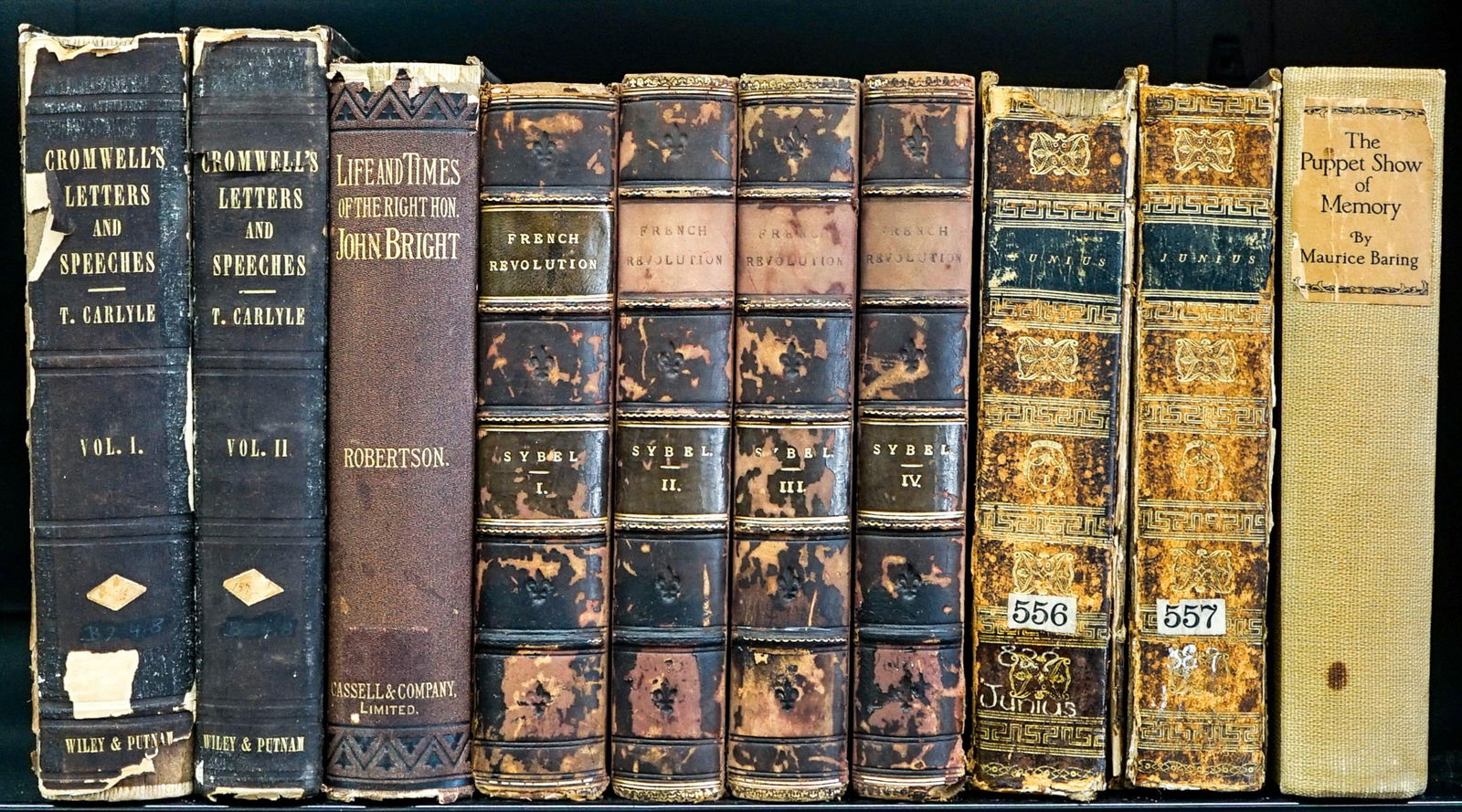 Antique (10) History Books: Ten (10) history books. Mixed condition. 1) History of the French Revolution by Heinrich Von Sybel and Walter Perry. 4 Volume set. John Murray, London. 1867. 2) Junius Letters 2 volume set.. Bradford