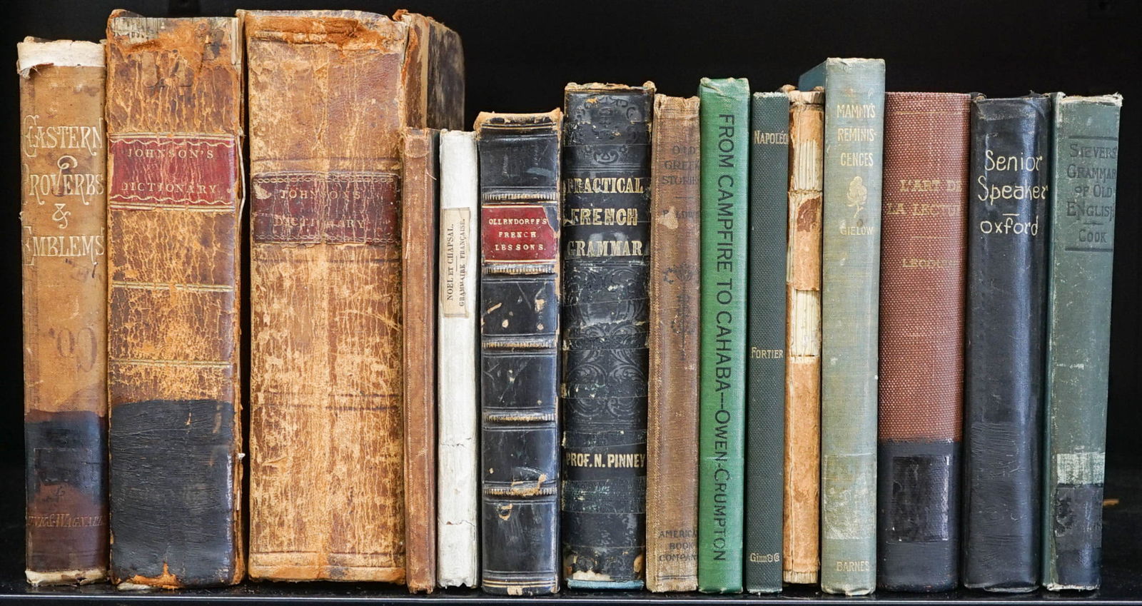 Antique and Vintage (15) Books: Fifteen (15) antique and vintage books. Mixed condition. 1) Grammar and Old English by Eduard Sievers. Ginn and Co., Boston 1893, 2nd ed. 2) Old Greek Stories by James Baldwin. American Book Co.1895.