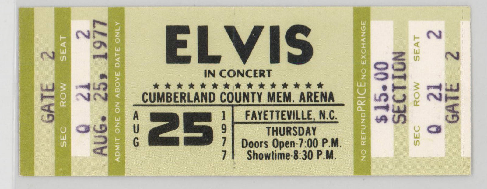 Elvis Concert Ticket August 25, 1977 (1 of 2)