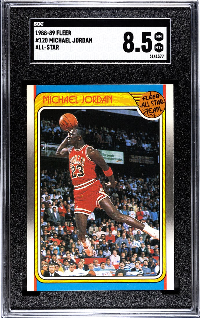 1988-89 Fleer #120 Michael Jordan AS SGC 8.5: 1988-89 Fleer #120 Michael Jordan All-Star SGC 8.5. If lot is absent of a condition report one may be requested via email. Condition report is provided as an opinion only and is no guarantee as condit