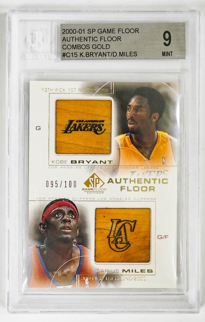 2000–01 SP Authentic Game Floor Combos Gold Kobe: 2000–01 SP Authentic Game Floor Combos Gold Kobe Bryant/Darius Miles #95/100, BGS 9 Mint. If lot is absent of a condition report one may be requested via email. Condition report is provided as an op