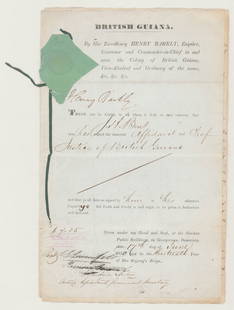British Guiana 1850 Multi-Page Document: British Guiana 1850 Multi-Page Document. Measures 13 x 8.25 inches. If lot is absent of a condition report one may be requested via email. Condition report is provided as an opinion only and is no