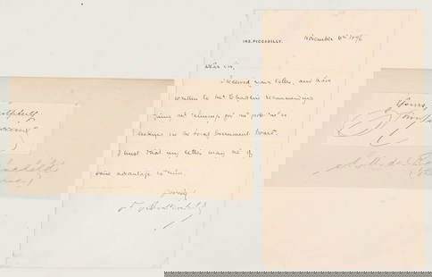 S. M. von Rothschild & Ferdinand de Rothschild: Salomon Mayer Rothschild (1774-1855) cut signature and Ferdinand de Rothschild (1839-1898) ALS. If lot is absent of a condition report one may be requested via email. Condition report is provided as