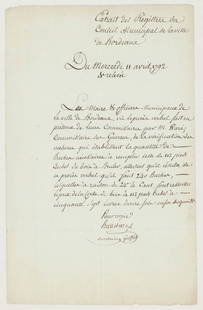 1792 France ALS: 1792 France ALS. Measures 12.375 x 8 inches. If lot is absent of a condition report one may be requested via email. Condition report is provided as an opinion only and is no guarantee as grading can