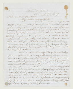[Mexican War] ALS January 17, 1847 Vera Cruz: Letter, John B. Butler to his daughter, from New Orleans January 17, 1847 with mention of Vera Cruz and troops coming to assist. Measures 10 x 8 inches. Three pages. Unframed, loose and not glued or