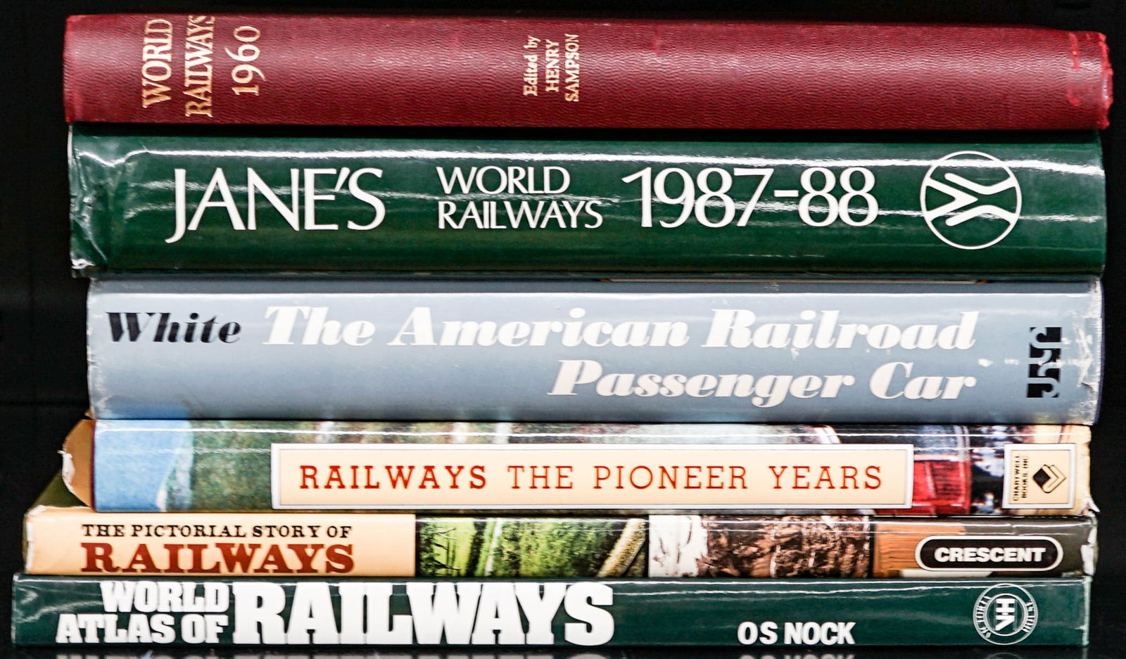 Shelf Lot Railroadiana Books: Lot Includes: 1. The American Railroad Passenger Car by John H. White, Jr. 1978 with clipped dust jacket. The John Hopkins University Press. 699 pp. Illustrated. Blue cloth covers with silver letterin