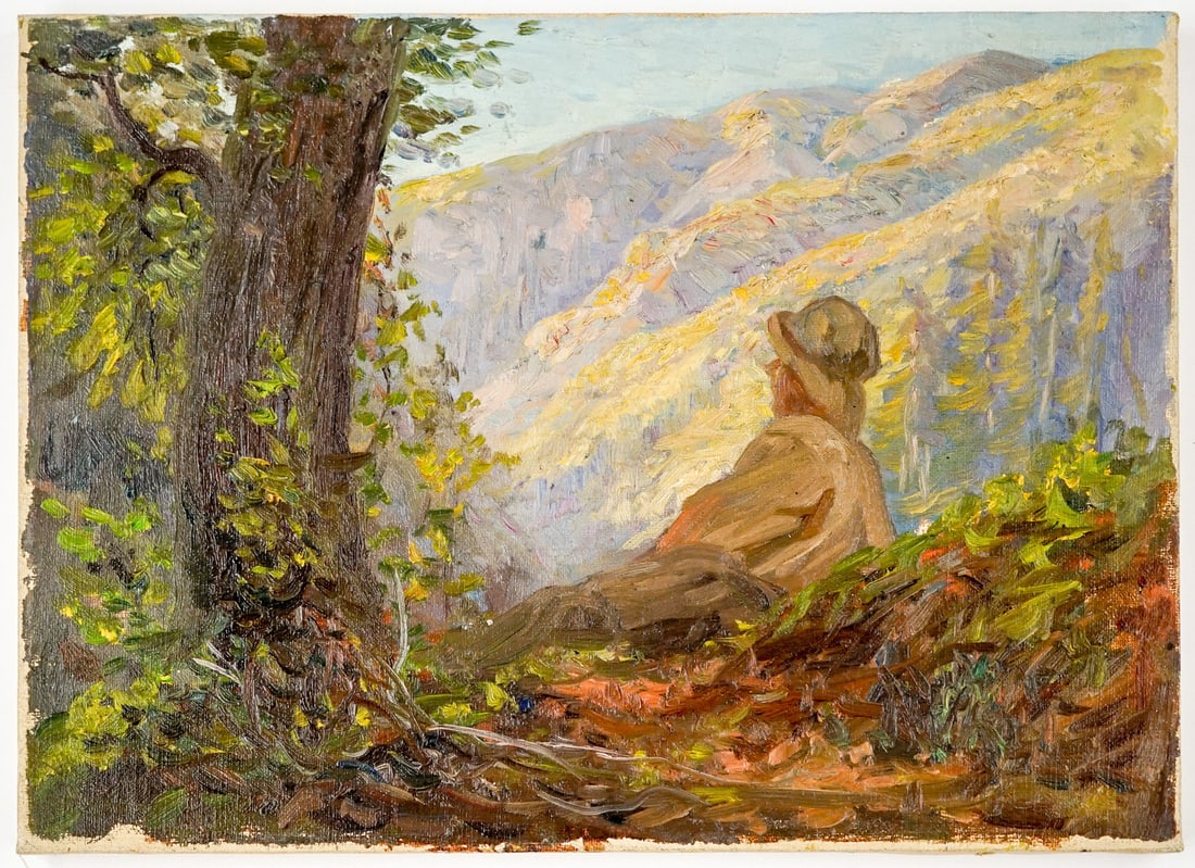 Frederick B. Kress Oil on Cloth Artist & Mountain (1 of 3)