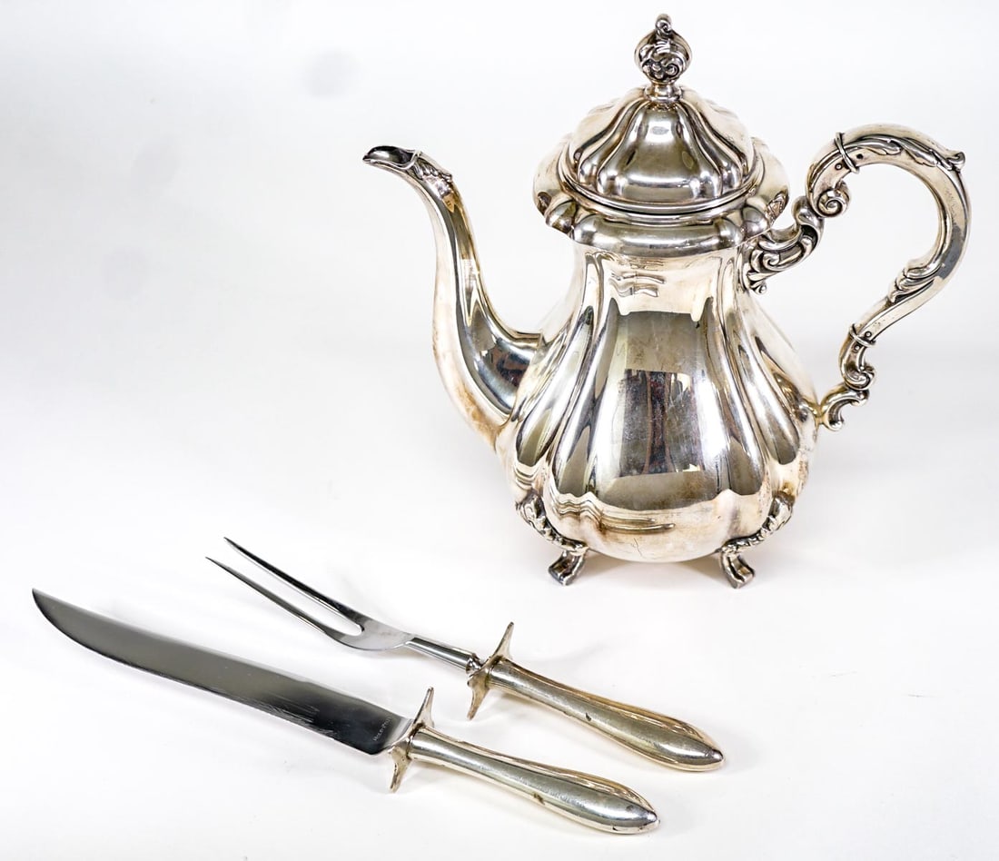 Sterling Teapot / Sterling Handled Carving 744g (1 of 12)