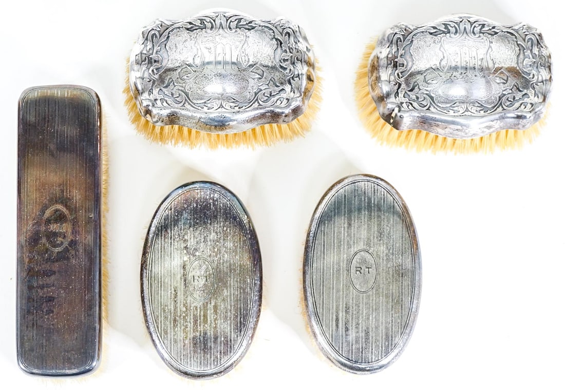 Antique (5) Sterling Vanity / Dresser Brushes (1 of 2)