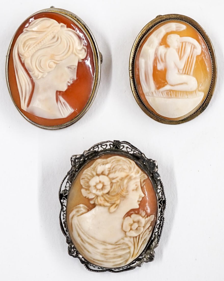 Three Vintage & Antique Cameo Brooches (1 of 2)