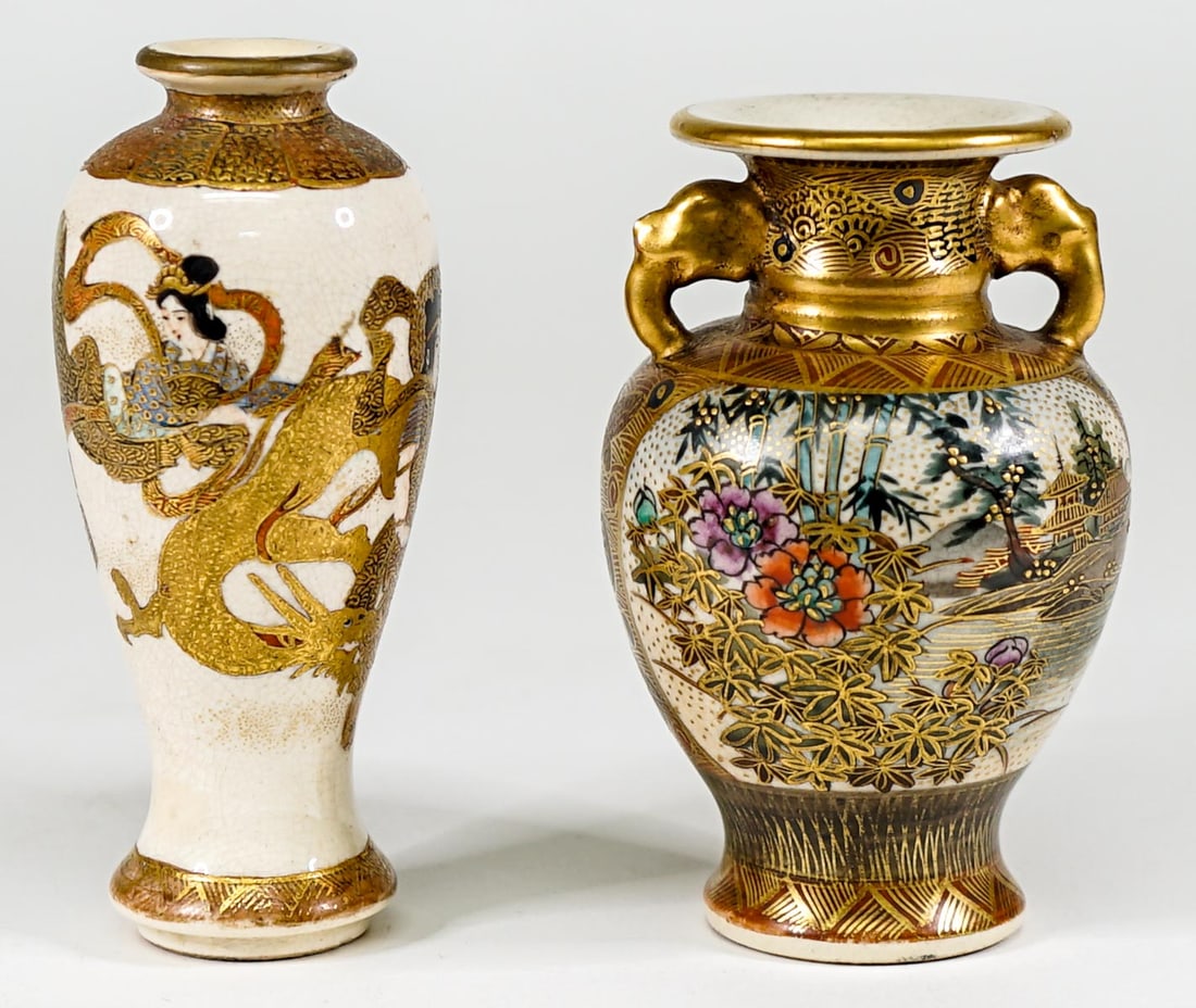 Two Japanese Satsuma Signed Mini Bud Vases (1 of 7)