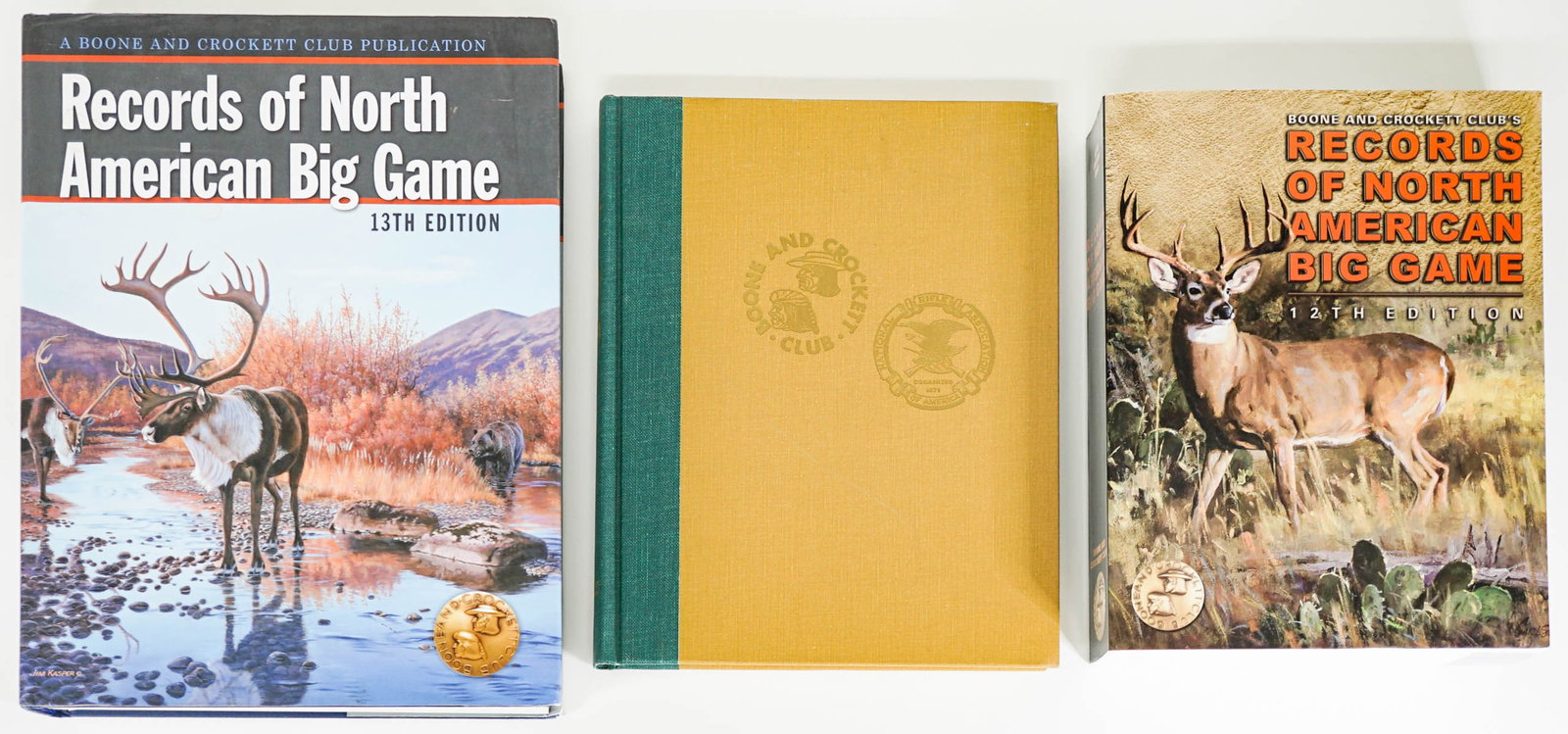 Big Game (3) Hunting / Record Boone & Crockett: Three (3) Big Game books. 1) Softcover. Boone and Crockett Club Records of North American Big Game 12th Edition edited by Jack Reneau with inscription. 2005. 2) Boone and Crockett Club Records of Nort