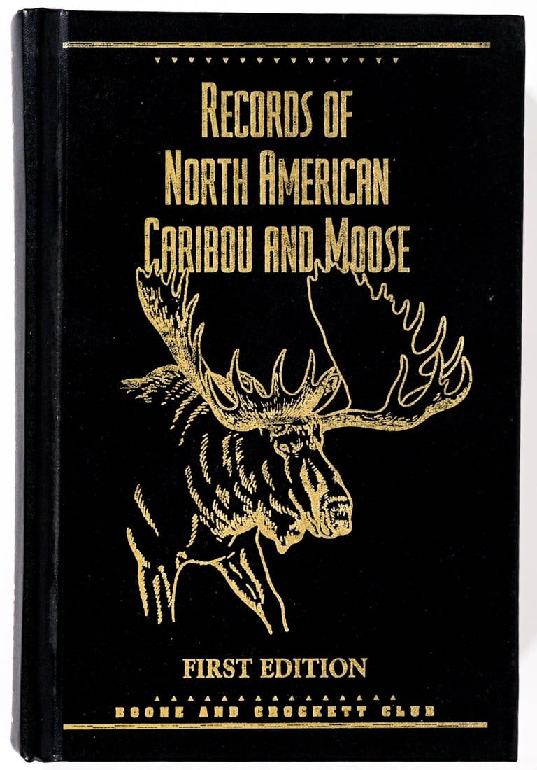 Records of Caribou and Moose [Jack/Susan Reneau]: Records of North American Caribou and Moose edited by Jack and Susan Reneau. The Boone and Crockett Club, Missoula, Montana. 1997 First Edition. 366 pp. Illustrated. Black covers with gilt lettering a
