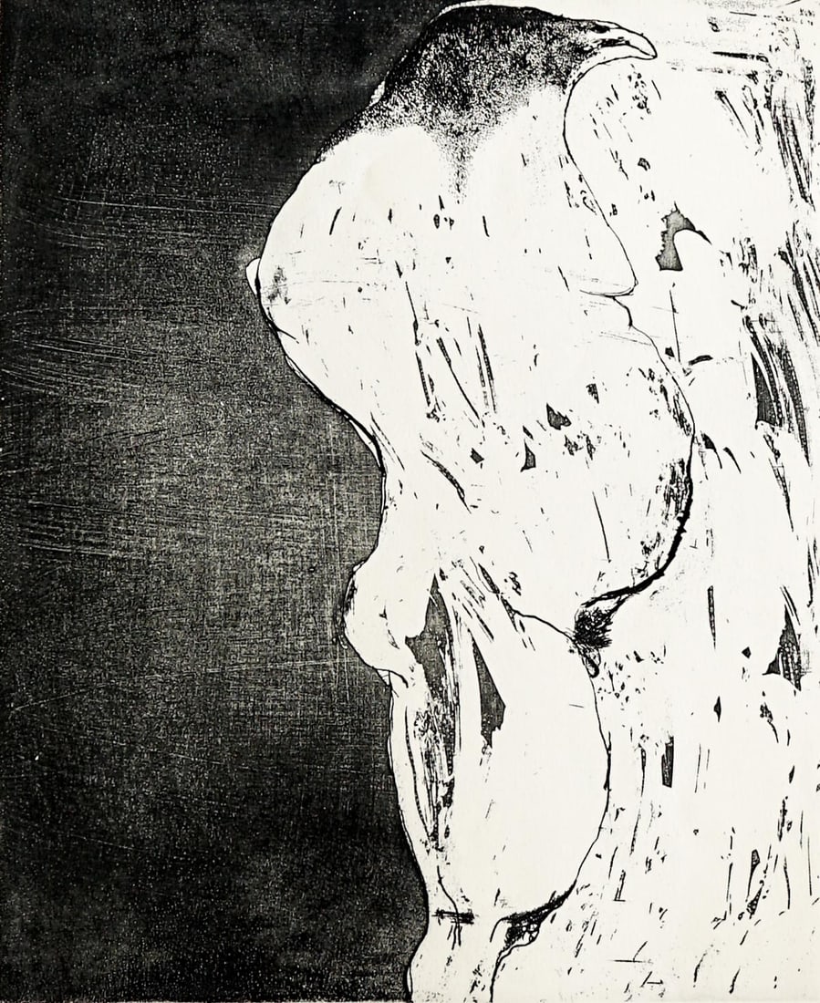 Leonard Baskin S/N Etching [Bird Man]: Leonard Baskin S/N Etching [Bird Man, 1963]. Signed in pencil lower right, number 8/50. Measures 18 x 15 inches plate size and 29 x 22 inches sheet size. Excellent condition. Unframed, loose and not g