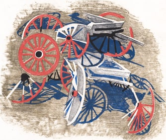 Barbara Latham Signed Woodcut [Wagon Wheels]