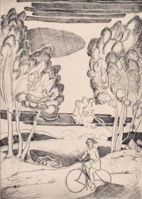 Lawrence Kupferman Drypoint [The Bicyclist]