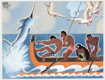1936 Signed Tahitian Original Gouache