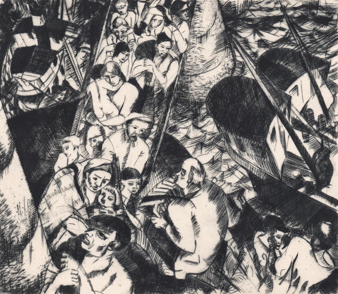 DERKOVITS Gyula (Hungary, 1894-1934) Etching: DERKOVITS Gyula etching [Hidnal]. Measures 10 x 11.5 inches plate size (254 x 290 mm) and 12 x 17 inches sheet size. Image area is in excellent condition. Unframed, loose and not glued or mounted. Pro