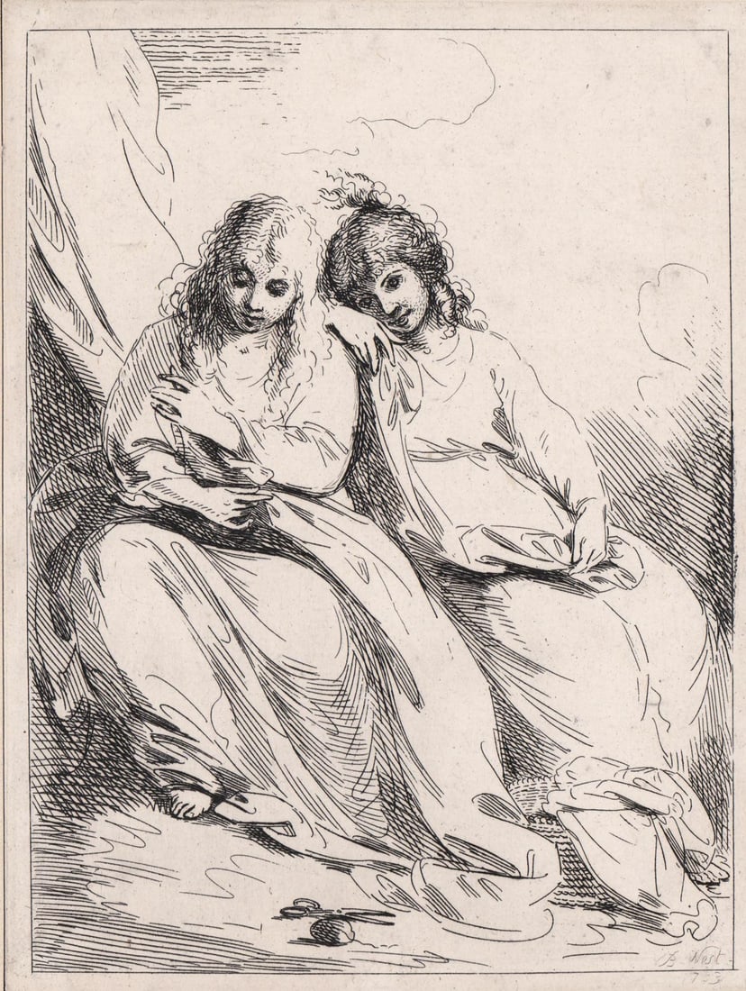 Very Rare 1783 Benjamin West (1738-1820) Etching: Very Rare Benjamin West (Pennsylvania, 1738-1820) Etching. Titled Virtue and Innocence. Measures 7.375 x 5.5 inches plate size. Signed and dated in plate lower right 'B. West 1783'. Formerly from the