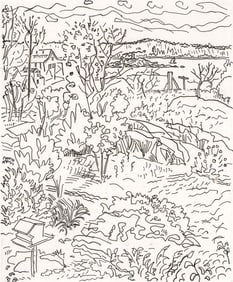 Nell Blaine S/N Etching Landscape w/Bird Feeder