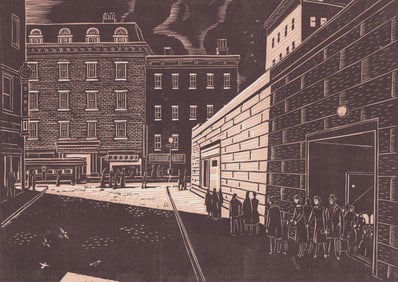 Angelo Valenti Woodcut [The Subway, 1952]