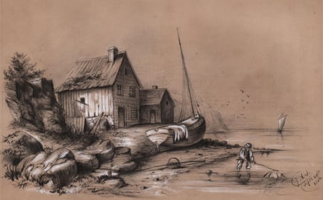 1854 Coastal Scene Original Pastel