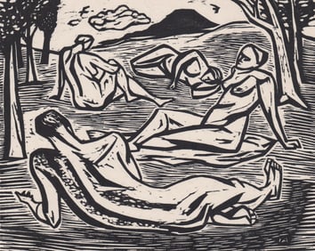 Irving Amen Signed 'AP' Woodcut [Nudes]