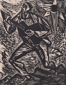 Irving Amen Signed 'AP' Woodcut [Folk Singer]