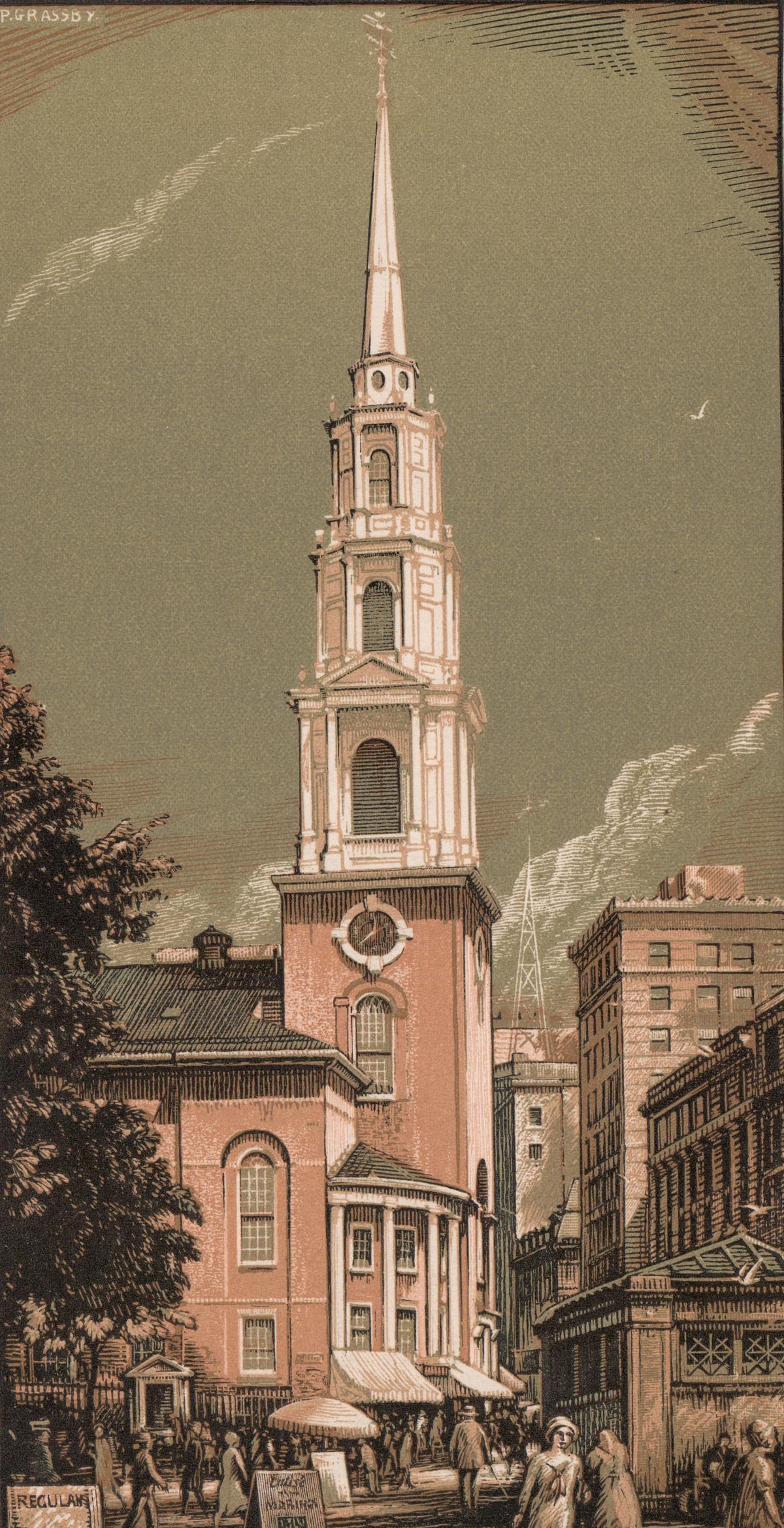 Percy Grassby Color Wood Engraving [Church] (1 of 4)