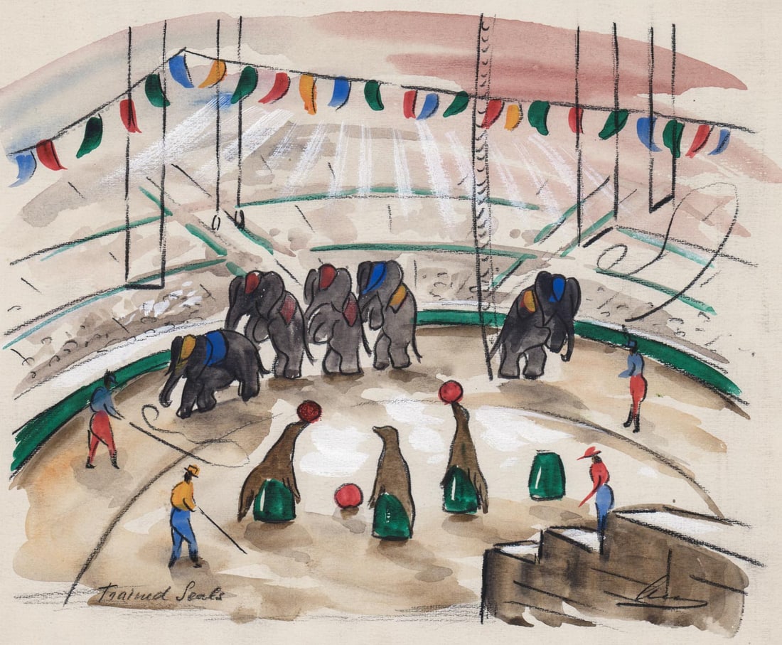 Signed Original Mixed Media Circus Scene (1 of 4)
