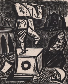 Irving Amen AP Woodcut Signed [War Monument]