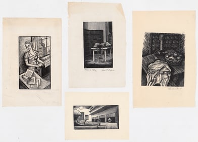 Four Wood Engravings. Students of Eichenberg