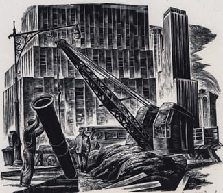 Lynd Ward Wood Engraving [Lowering the Pipe]