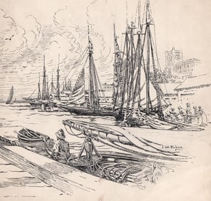Isaiah West Taber Original Sketch [Fishing Boats]
