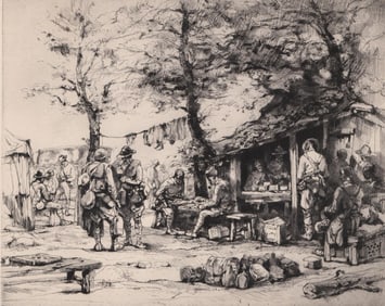 Auguste Brouet Signed Etching [WWI Camp]