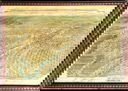 RARE 1905 John W. Graham & Co., Spokane, WA.: RARE 1905 John W. Graham & Co., Spokane, WA. large antique map. Framed, measures 45.5 x 64 inches. Linen-backed, presumably as issued. This map is under glass and has some horizontal tears along the