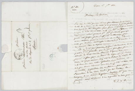 1832 Madame la Comtesse de Cambac?r: 1832 ALS To Madame la Comtesse de Cambac?r?s. Measures 9.5 x 14.25 inches.360 x 240 mm). If lot is absent of a condition report one may be requested via email. Condition report is provided as an