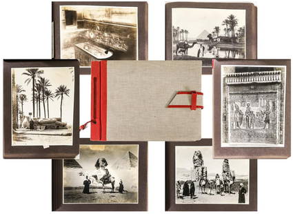 Egypt Important Vintage Photo Album: Egypt Important Vintage Photo Album. Contains (40) photographs. Photographs are black and white real photos on matte finish single weight paper. Photos measure 7.5 x 9.5 inches (91 mm x 242 mm). The