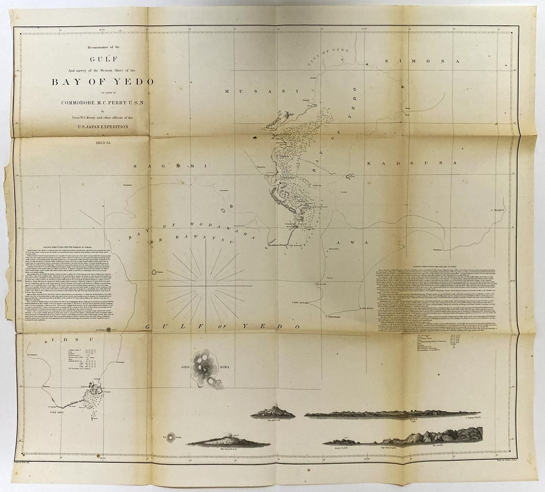 Bay of Yedo Map 1853-54: Reconnaissance of the Gulf And Survey of the Western Shore of the Bay of Yedo by Order of Commodore M.C. Perry, U.S.N., by Lieut. W.L. Maury and other Officers of the U.S. Japan Expedition, in 1853-54