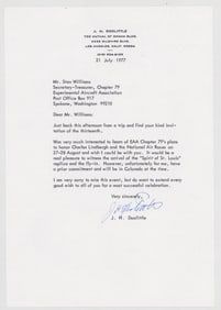 Jimmy H. Doolittle Typed Signed Letter