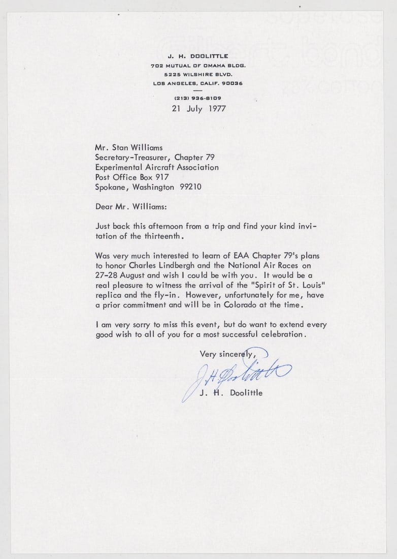 Jimmy H. Doolittle Typed Signed Letter (1 of 4)
