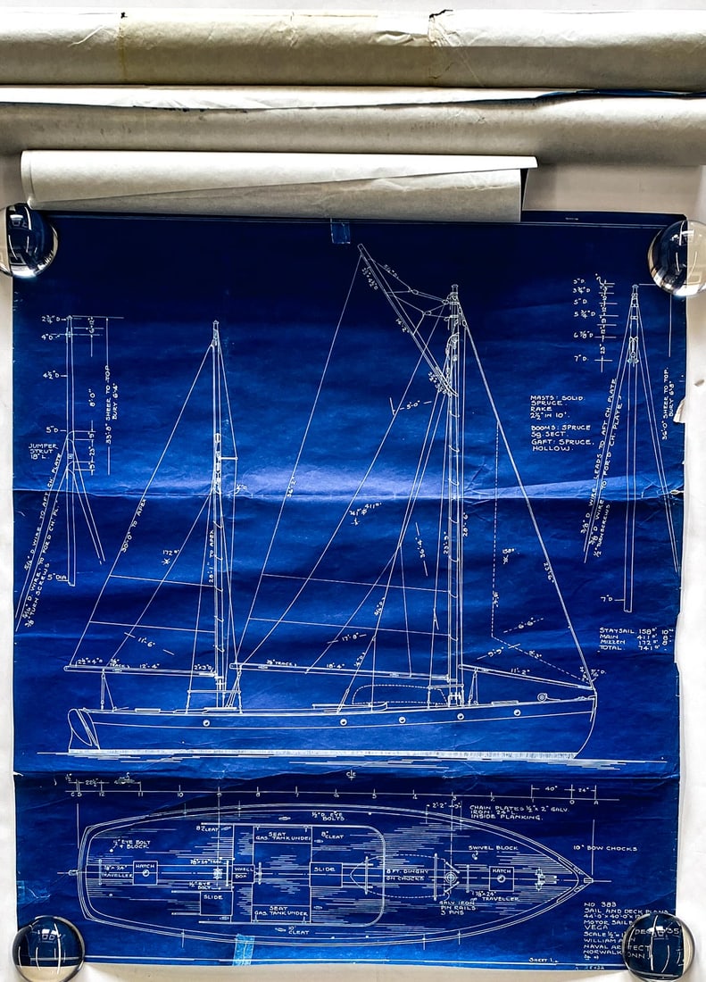 William Atkin 1935 Blueprints (44 ft Motor Sailer): William Atkin 1935 Blueprints (44 ft Motor Sailer). Includes 4 sheets. If lot is absent of a condition report one may be requested via email. Condition report is provided as an opinion only and is no 