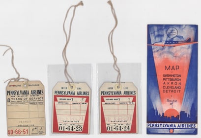 1935 Pennsylvania Airlines Map & Luggage Tags