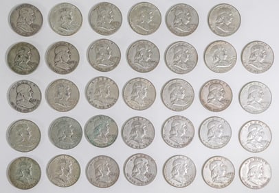 (34) U.S. Franklin Silver Half Dollars