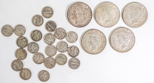 (22) U.S. Mercury Dimes, (5) U.S. Silver Dollars