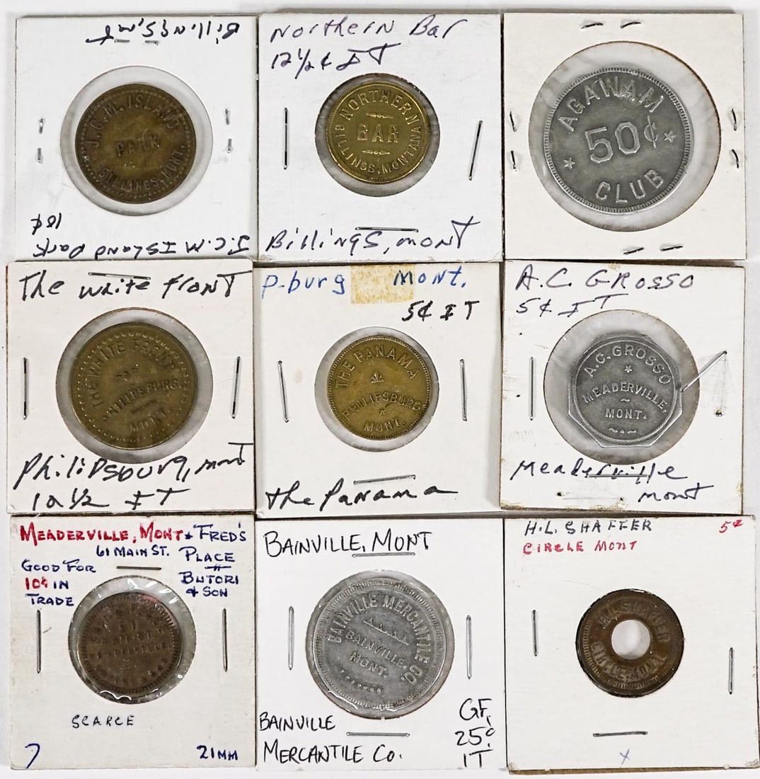 (9) Old Montana Trade Tokens-Advanced Collection (1 of 2)