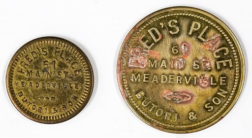 Fred's Place Meaderville, Montana 5c & $1 Tokens