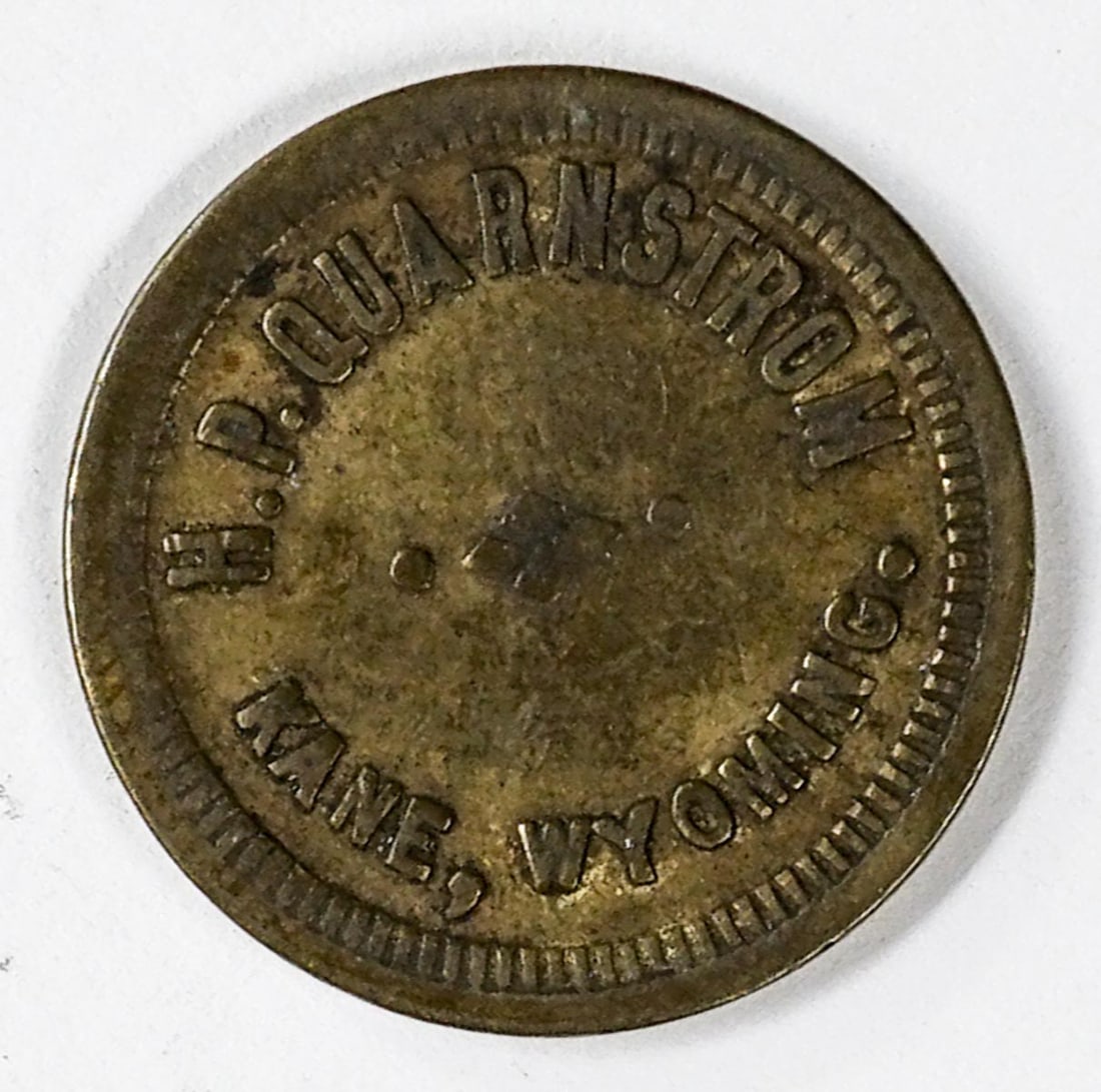 H.P. Quarnstrom Kane, Wyoming Trade Token: H.P. Quarnstrom Kane, Wyoming Trade Token. Good for 5c in Trade. F-G/G condition. Measures 21 mm. If lot is absent of a condition report one may be requested via email. Condition report is provided as