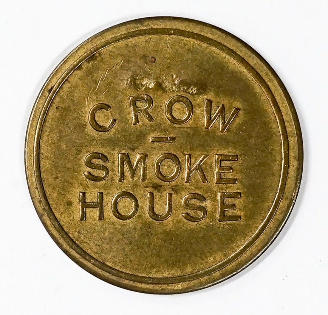 Crow Agency, Montana (Big Horn Custer Battlefield): [Crow Agency] Crow Smoke Hose, Montana (Big Horn Custer Battlefield) Trade. Token Good for 25c in Trade. Excellent condition. Measures 28 mm. If lot is absent of a condition report one may be requeste